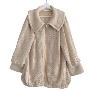 Tsumori Chisato Mohair Knit Sweater Jacket Zip Oversized Bubble Hem Cream Size 2